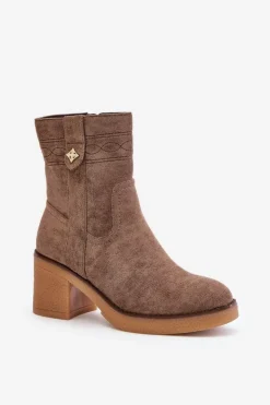 Damskie Boto Ocieplane Botki Damskie Na Obcasie Słupku Brązowe Vailia