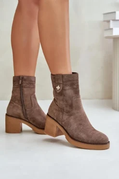 Damskie Boto Ocieplane Botki Damskie Na Obcasie Słupku Brązowe Vailia