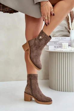 Damskie Boto Ocieplane Botki Damskie Na Obcasie Słupku Brązowe Vailia