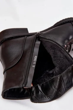 New Boto Ocieplane Botki Damskie Na Płaskim Obcasie Kwiaty Czarne Labise Czarny