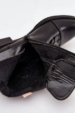 Online Boto Ocieplane Botki Damskie Na Płaskim Obcasie Z Ozdobnymi Kwiatkami Czarne Pravienne Czarny