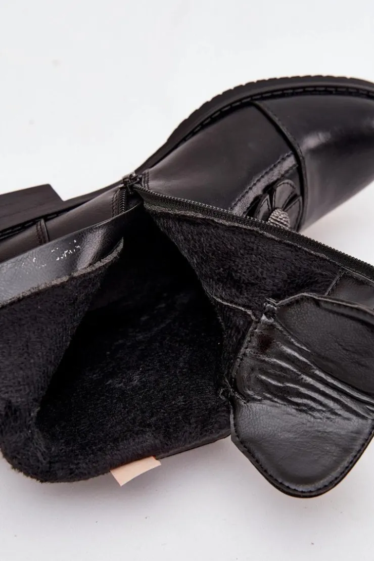 Online Boto Ocieplane Botki Damskie Na Płaskim Obcasie Z Ozdobnymi Kwiatkami Czarne Pravienne Czarny