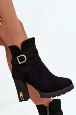 Damskie Boto Ocieplane Botki Damskie Na Słupku Z Klamrą Czarne Nolivira