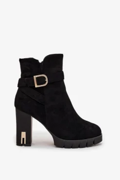 Damskie Boto Ocieplane Botki Damskie Na Słupku Z Klamrą Czarne Nolivira