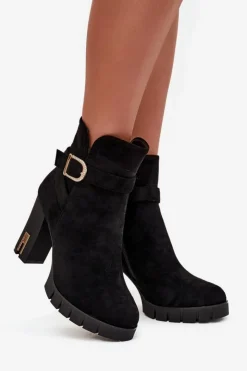 Damskie Boto Ocieplane Botki Damskie Na Słupku Z Klamrą Czarne Nolivira