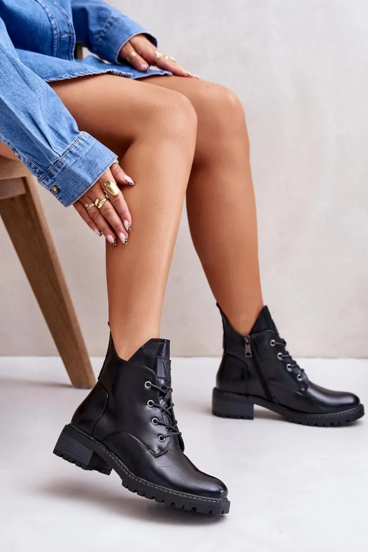 Damskie Buty damskie Vinceza Ocieplane Botki Damskie Na Niskim Obcasie Vinceza 58136 Czarne