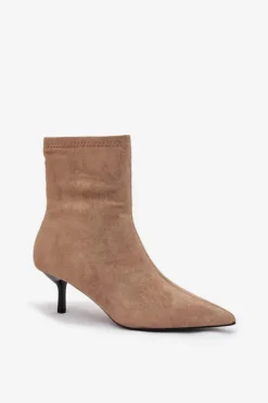 Boto Botki Ocieplane|Botki Na Obcasie*Ocieplane Botki Damskie Na Szpilce Eko Zamszowe Beżowe Belisse Beżowy