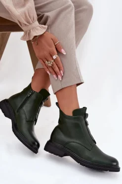 Damskie Boto Ocieplane Botki Damskie Na Zamek Z Ozdobnym Detalem Ciemnozielone Roselle