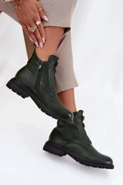 Damskie Boto Ocieplane Botki Damskie Na Zamek Z Ozdobnym Detalem Ciemnozielone Roselle