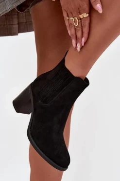 Boto Botki Ocieplane|Botki Na Słupku*Ocieplane Botki Damskie Na Słupkowym Obcasie Czarne Brevina