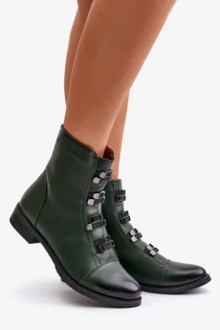 Boto Botki Zimowe Damskie|Botki Płaskie*Ocieplane Botki Damskie Na Zamek Zielone Evalith