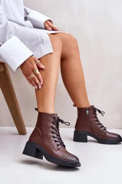 Damskie Buty damskie Vinceza Ocieplane Botki Damskie Na Niskim Obcasie Ze Skóry naturalnej Vinceza 66722 Brązowe