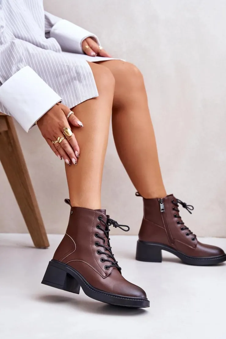 Damskie Buty damskie Vinceza Ocieplane Botki Damskie Na Niskim Obcasie Ze Skóry naturalnej Vinceza 66722 Brązowe