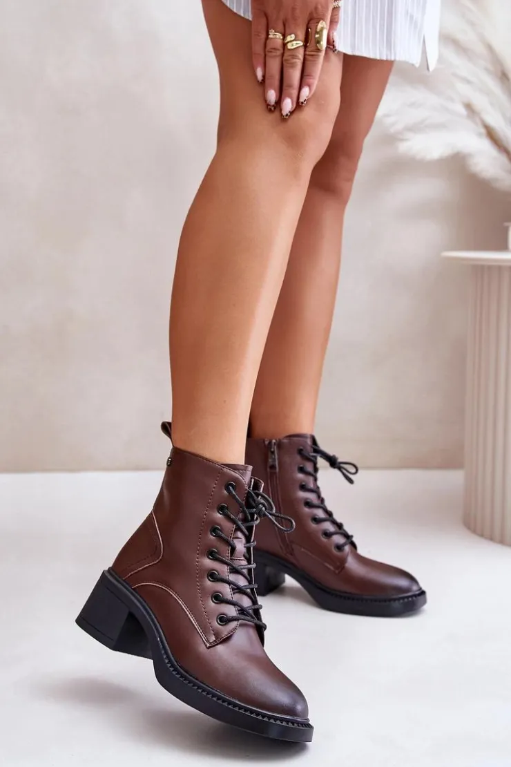 Damskie Buty damskie Vinceza Ocieplane Botki Damskie Na Niskim Obcasie Ze Skóry naturalnej Vinceza 66722 Brązowe