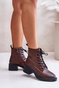 Damskie Buty damskie Vinceza Ocieplane Botki Damskie Na Niskim Obcasie Ze Skóry naturalnej Vinceza 66722 Brązowe