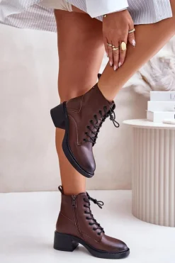 Damskie Buty damskie Vinceza Ocieplane Botki Damskie Na Niskim Obcasie Ze Skóry naturalnej Vinceza 66722 Brązowe