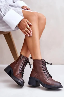 Damskie Buty damskie Vinceza Ocieplane Botki Damskie Na Niskim Obcasie Ze Skóry naturalnej Vinceza 66722 Brązowe