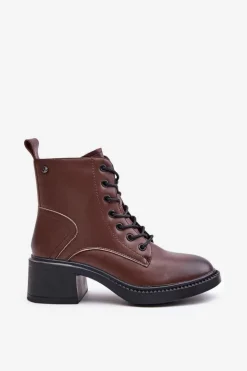 Damskie Buty damskie Vinceza Ocieplane Botki Damskie Na Niskim Obcasie Ze Skóry naturalnej Vinceza 66722 Brązowe