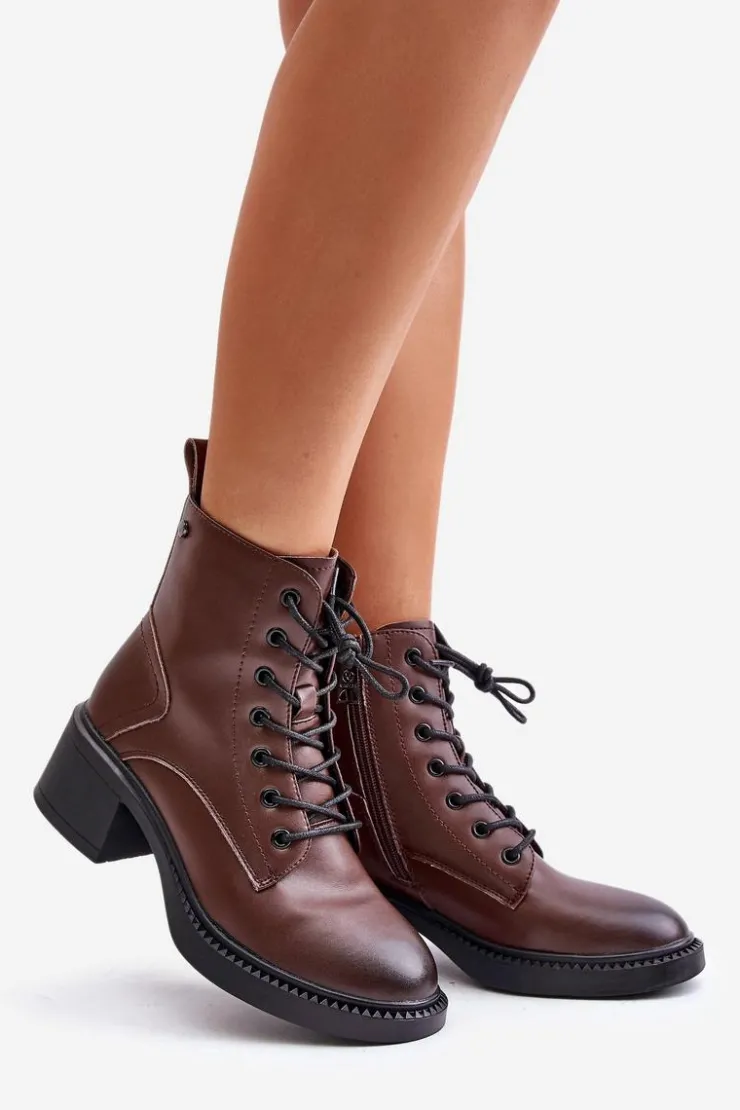 Damskie Buty damskie Vinceza Ocieplane Botki Damskie Na Niskim Obcasie Ze Skóry naturalnej Vinceza 66722 Brązowe