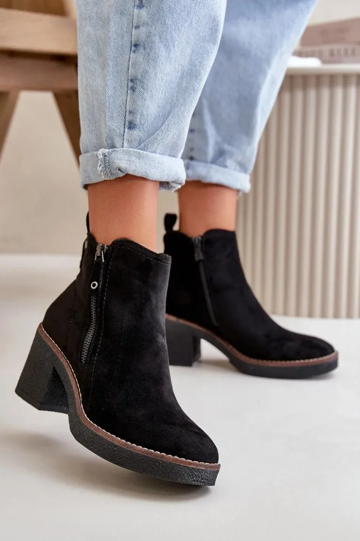 Online Boto Ocieplane Botki Damskie Na Słupku Z Eko Zamszu Czarne Velarilla Czarny