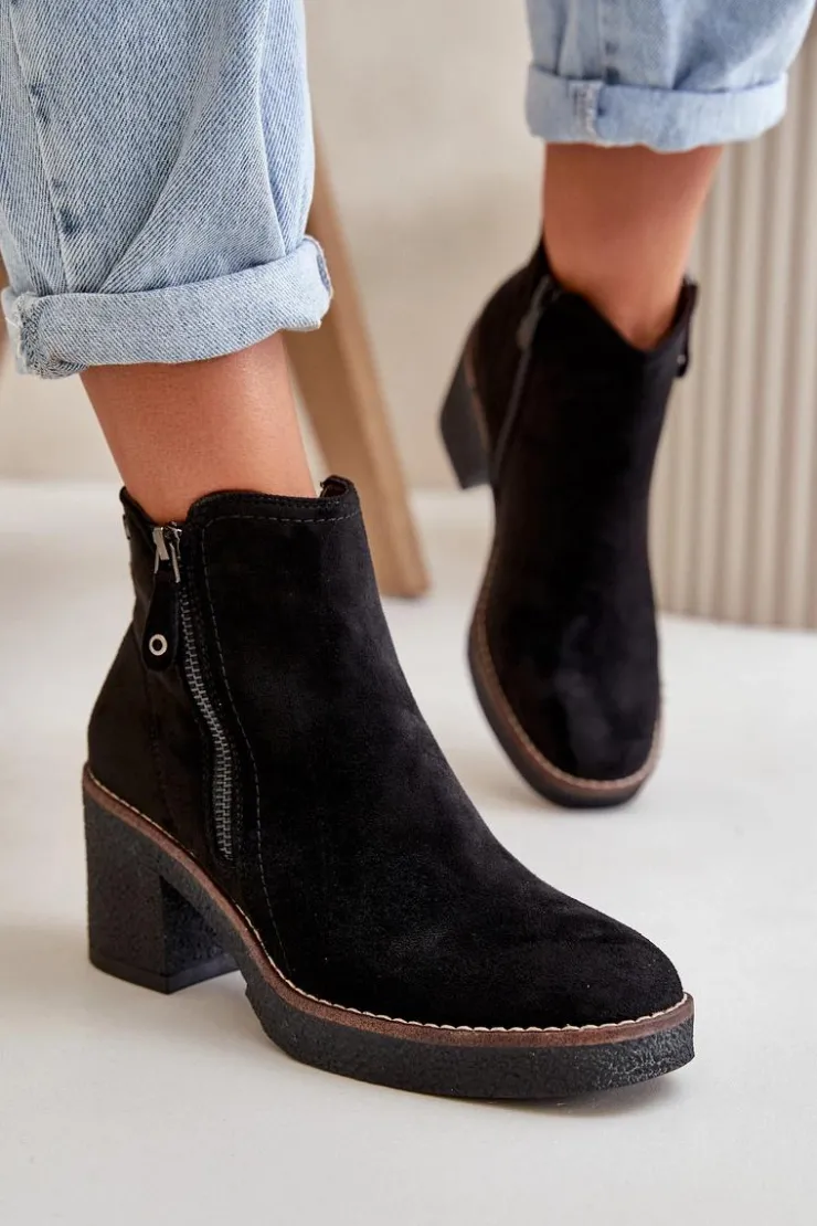 Online Boto Ocieplane Botki Damskie Na Słupku Z Eko Zamszu Czarne Velarilla Czarny