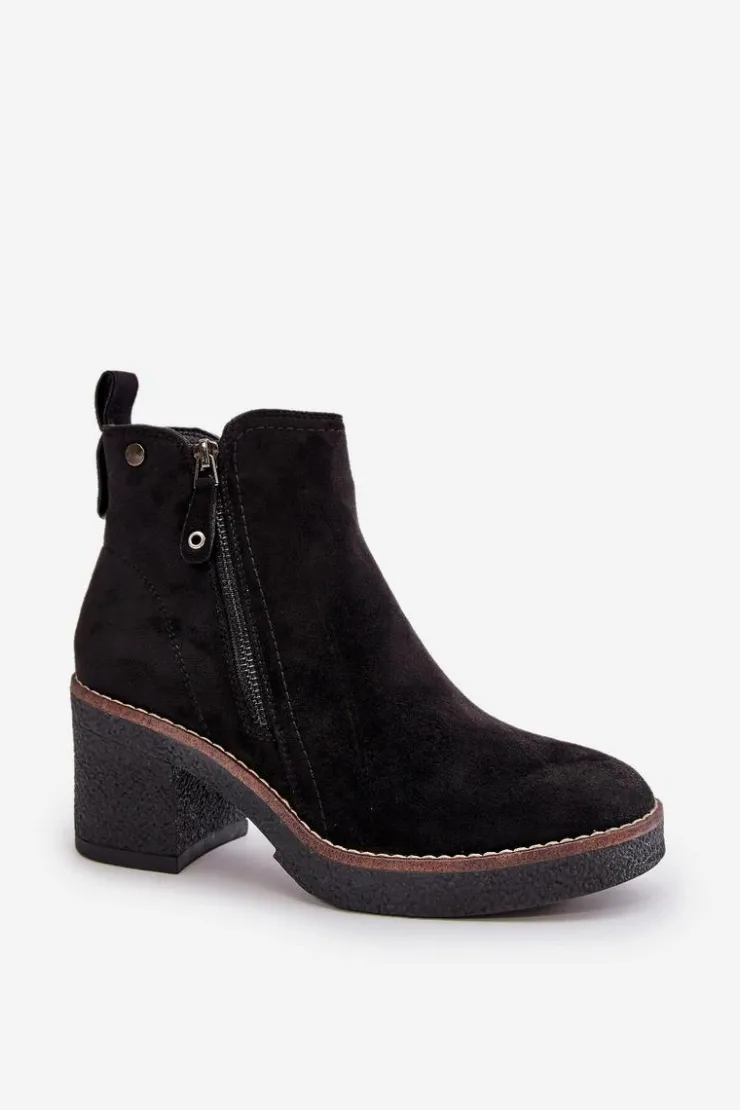 Online Boto Ocieplane Botki Damskie Na Słupku Z Eko Zamszu Czarne Velarilla Czarny