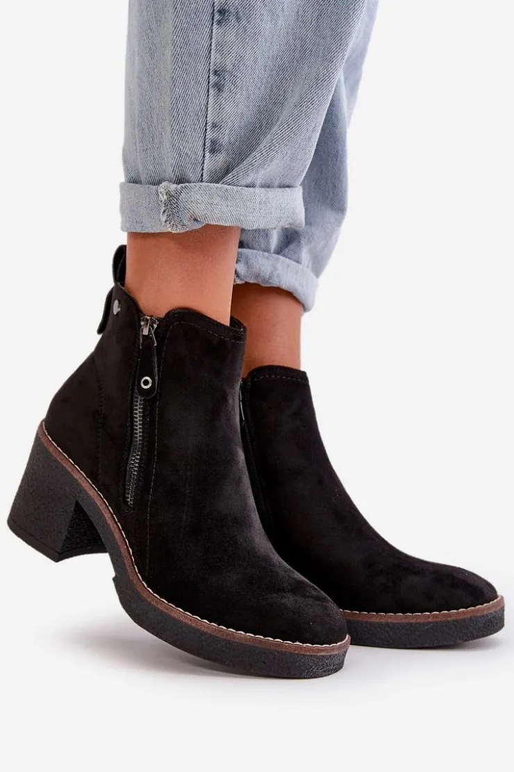 Online Boto Ocieplane Botki Damskie Na Słupku Z Eko Zamszu Czarne Velarilla Czarny