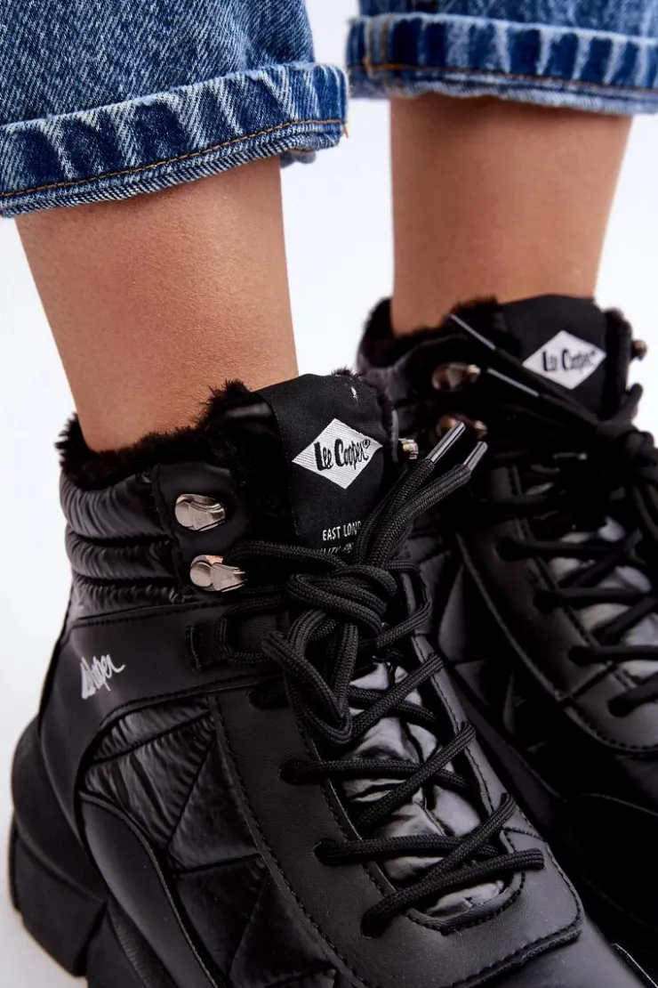 Damskie Lee Cooper Ocieplane Botki Damskie Na Platformie LCJ-23-44-1984 Czarne