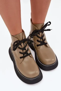 Hot Boto Ocieplane Botki Damskie Na Platformie Sznurowane Zielone Harmine Zielony