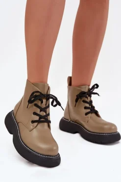 Hot Boto Ocieplane Botki Damskie Na Platformie Sznurowane Zielone Harmine Zielony