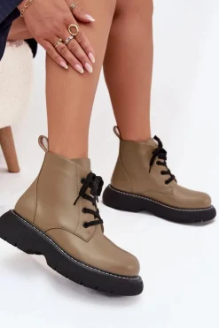 Hot Boto Ocieplane Botki Damskie Na Platformie Sznurowane Zielone Harmine Zielony