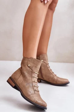 Damskie Boto Ocieplane Botki Damskie Na Płaskim Obcasie Złote Labise