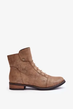 Damskie Boto Ocieplane Botki Damskie Na Płaskim Obcasie Złote Labise