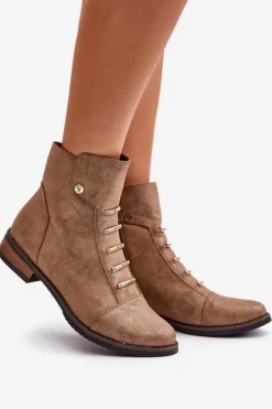 Damskie Boto Ocieplane Botki Damskie Na Płaskim Obcasie Złote Labise