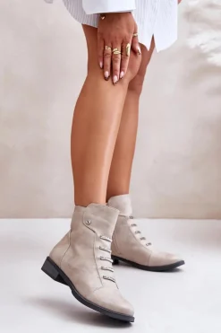 Damskie Boto Ocieplane Botki Damskie Na Płaskim Obcasie Beżowe Labise