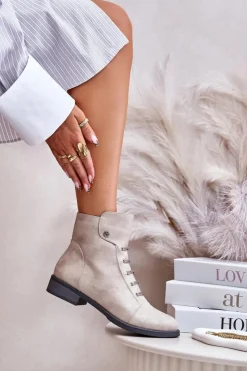 Damskie Boto Ocieplane Botki Damskie Na Płaskim Obcasie Beżowe Labise