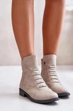 Damskie Boto Ocieplane Botki Damskie Na Płaskim Obcasie Beżowe Labise