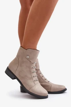 Damskie Boto Ocieplane Botki Damskie Na Płaskim Obcasie Beżowe Labise