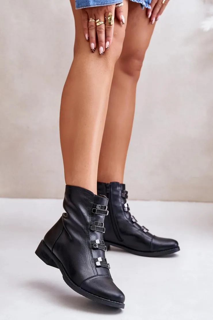 Damskie Boto Ocieplane Botki Damskie Na Zamek Czarne Evalith