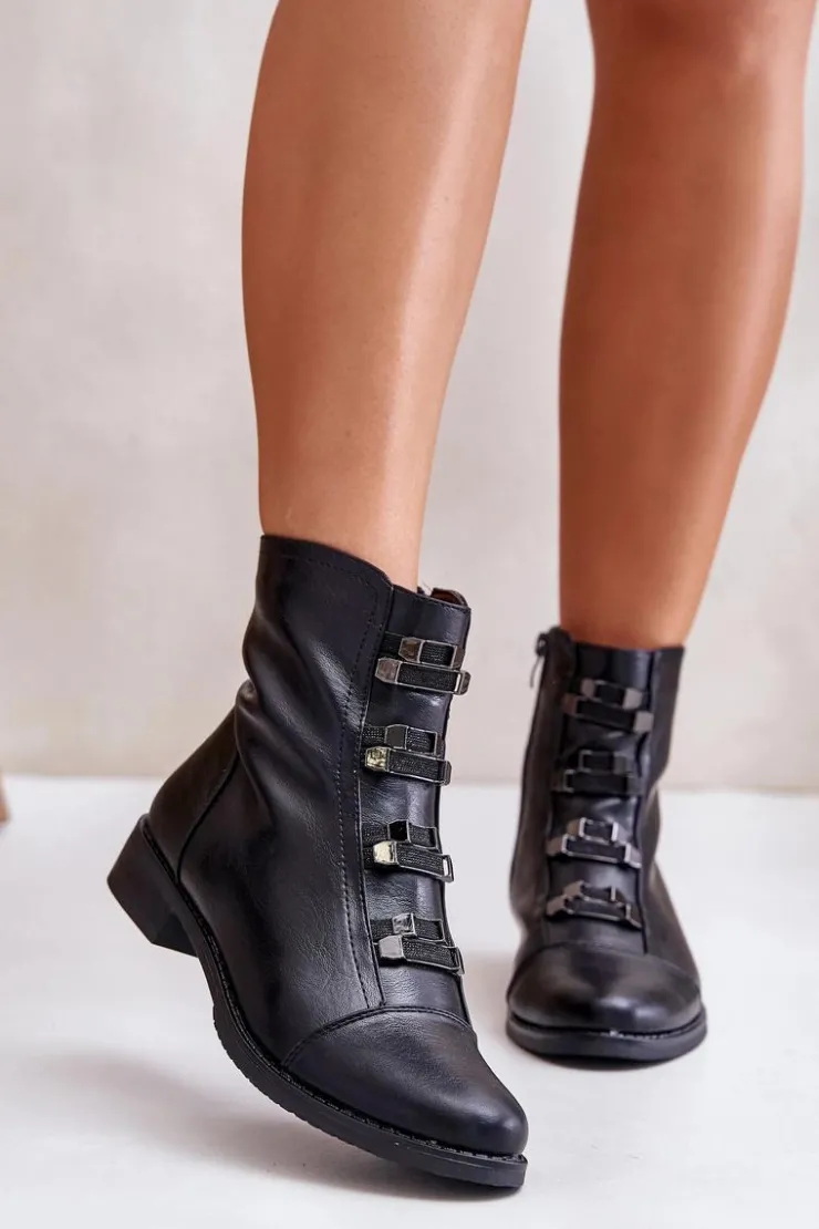 Damskie Boto Ocieplane Botki Damskie Na Zamek Czarne Evalith