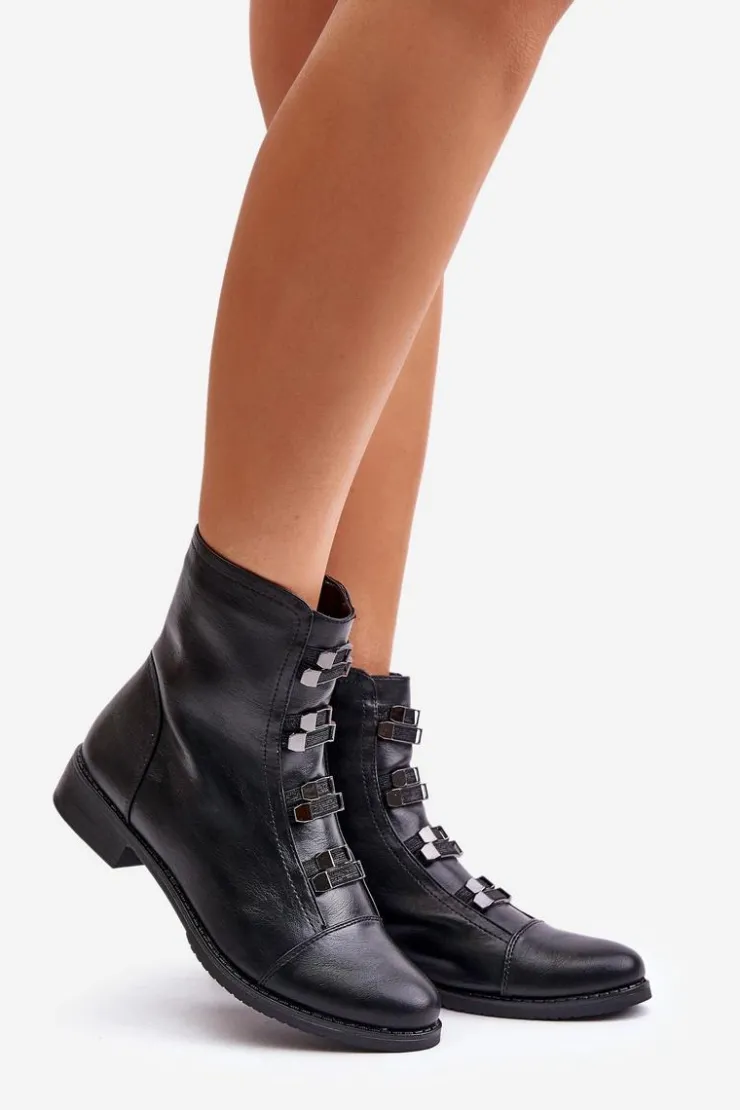 Damskie Boto Ocieplane Botki Damskie Na Zamek Czarne Evalith