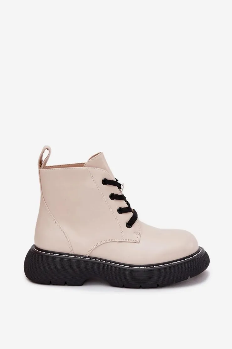 Boto Botki Ocieplane|Botki Sznurowane*Ocieplane Botki Damskie Na Platformie Sznurowane Jasnobeżowe Harmine Beżowy