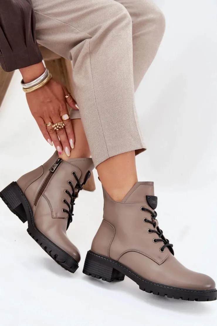 Damskie Buty damskie Vinceza Ocieplane Botki Damskie Na Klocku Vinceza 58609 Szare