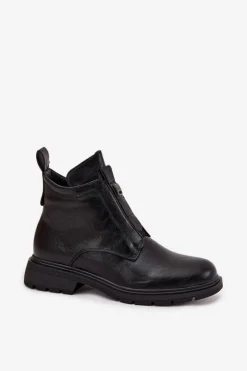 Hot Boto Ocieplane Botki Damskie Na Zamek Z Ozdobnym Detalem Czarne Roselle Czarny