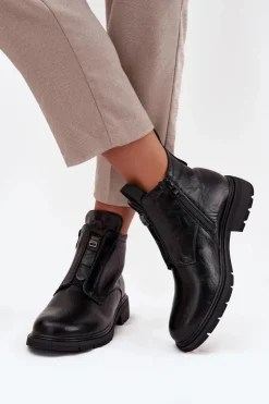 Hot Boto Ocieplane Botki Damskie Na Zamek Z Ozdobnym Detalem Czarne Roselle Czarny