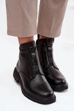 Hot Boto Ocieplane Botki Damskie Na Zamek Z Ozdobnym Detalem Czarne Roselle Czarny