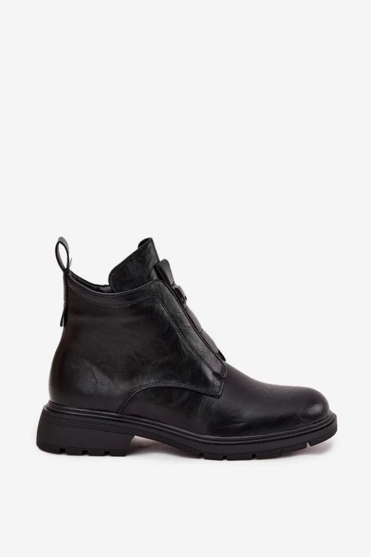 Hot Boto Ocieplane Botki Damskie Na Zamek Z Ozdobnym Detalem Czarne Roselle Czarny