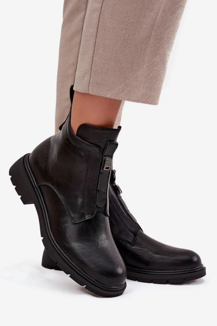 Hot Boto Ocieplane Botki Damskie Na Zamek Z Ozdobnym Detalem Czarne Roselle Czarny