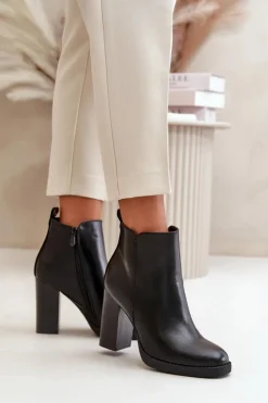 Sale Boto Ocieplane Botki Damskie Na Słupku Eko Skórzane Czarne Teresine