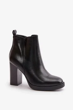 Sale Boto Ocieplane Botki Damskie Na Słupku Eko Skórzane Czarne Teresine